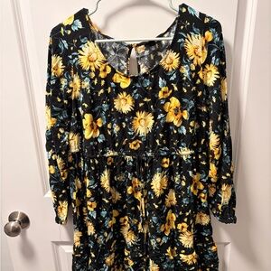 Floral Black and Yellow Kids Dress